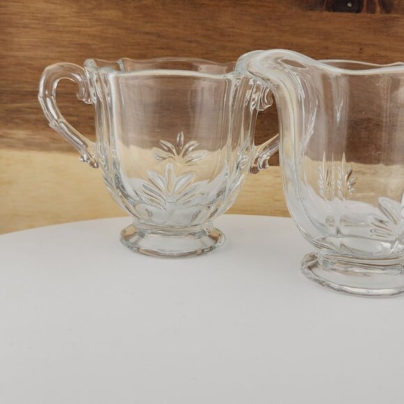 Fostoria Baroque Clear Glass 2-handled Open Sugar and Creamer Set #2496 serving - Picture 2 of 11